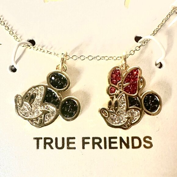 Disney Mickey And Minnie Mouse Necklace | True Friends 14k Gold Flash Plated - Picture 3 of 3